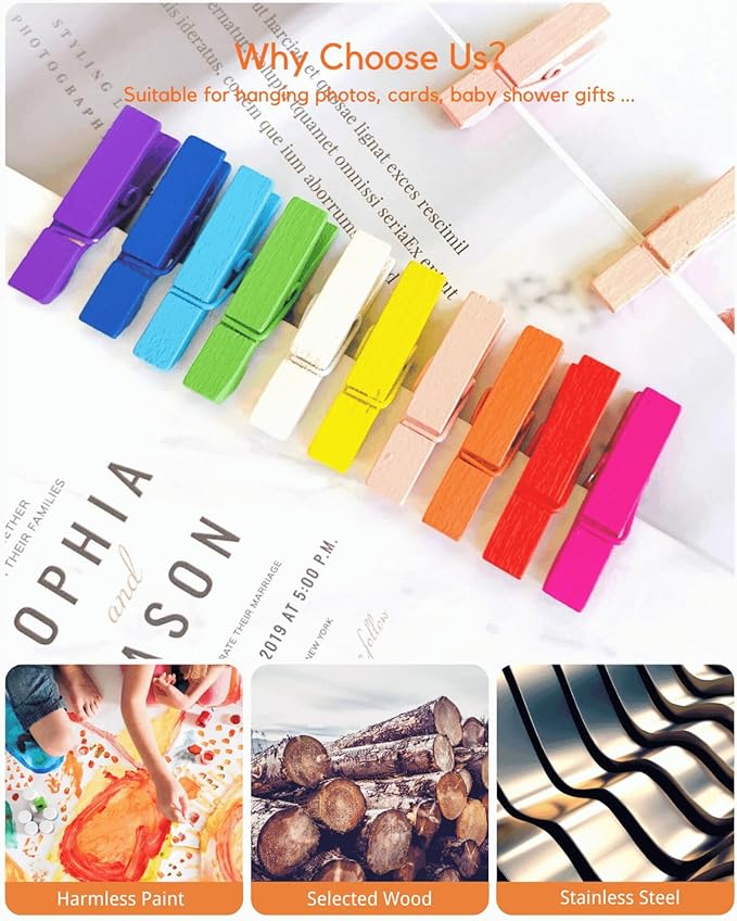 Mini Clothes Pins Wooden Colored Clothespins - Image 9