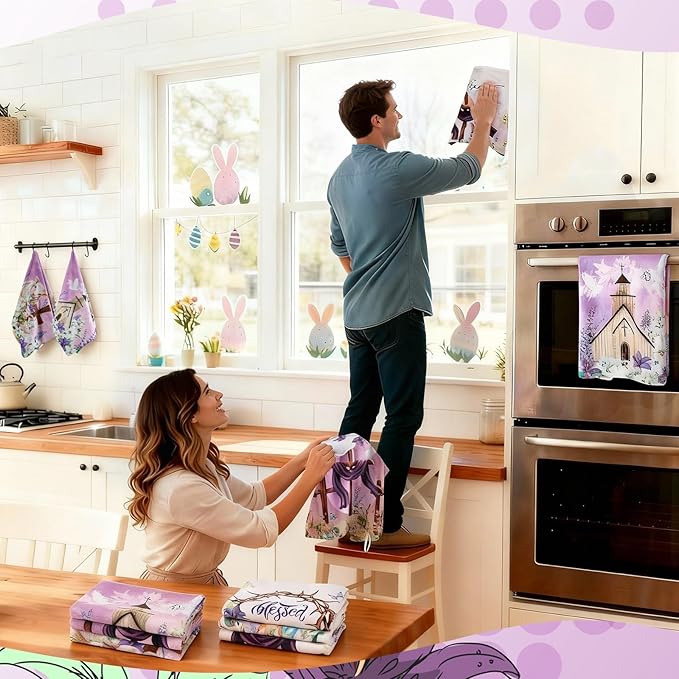 Breling Set of 6 Happy Easter Kitchen Towels Religious Dish Towel Bathroom - Image 5