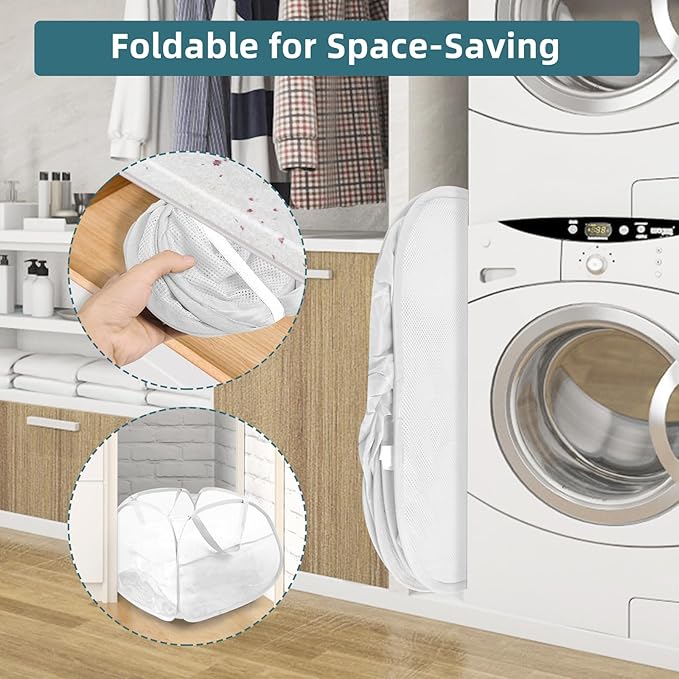 Collapsible Laundry Basket, 90L Large Foldable Mesh Pop Up Hamper - Image 3