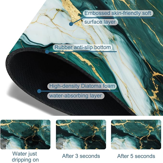 Green Marble Sink Splash Guard Faucet Mat Liquid Gold Marble Super Absorbent - Image 3