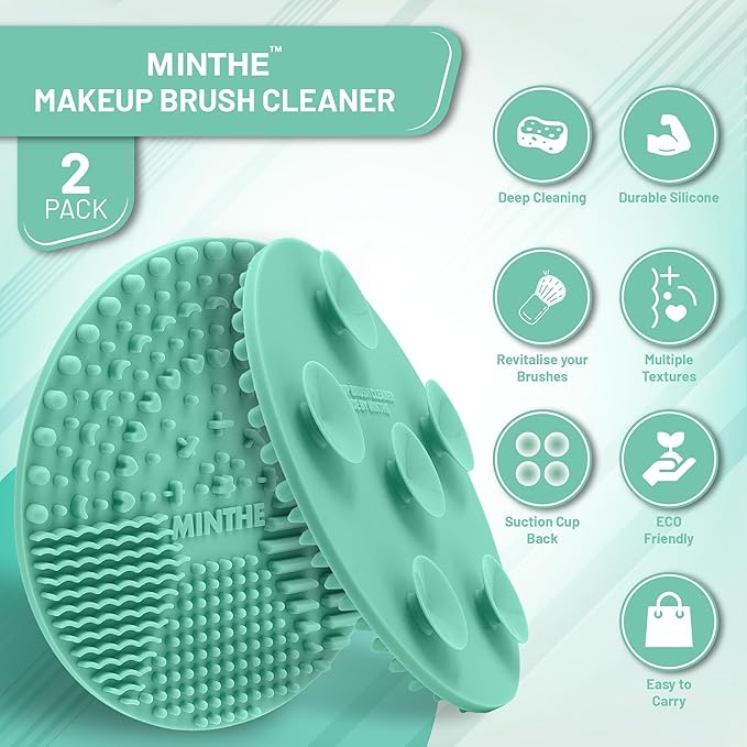MINTHE™ Makeup Brush Cleaner Mat | 2 Pack | Silicone Make up Cleaning Pad - Image 2