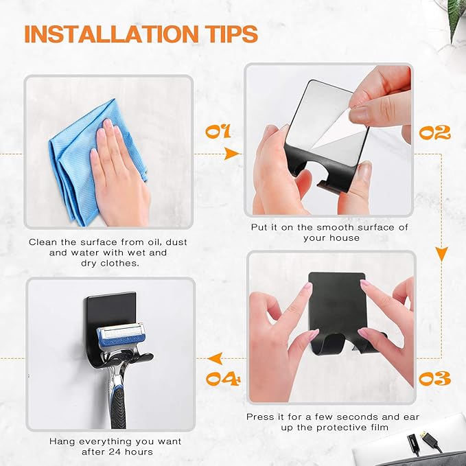 Razor Holder Shaver Hook Hanger Stand Caddy Self Adhesive Stick on Hook Heavy - Image 5