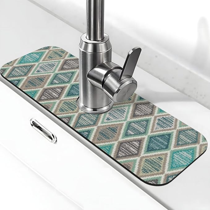 Teal And Brown Boho Style Kitchen Sink Splash Guard Faucet Mat Super Absorbent by Unknown