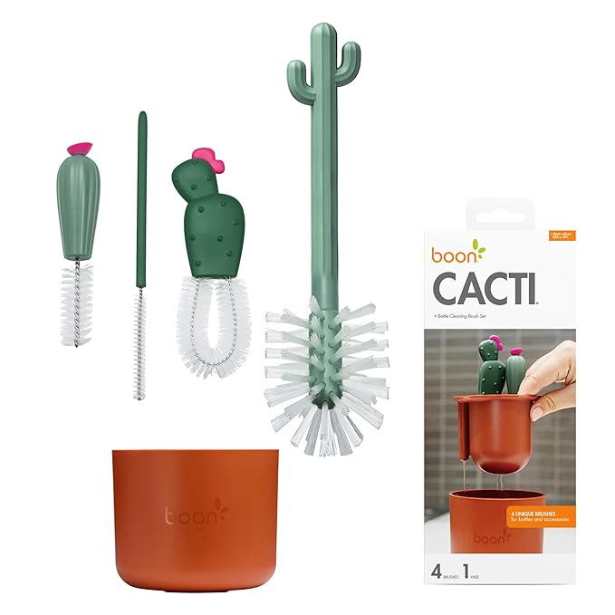 Boon Cacti Bottle Cleaning Brush Set, Terracotta, 4 Piece Set by Boon