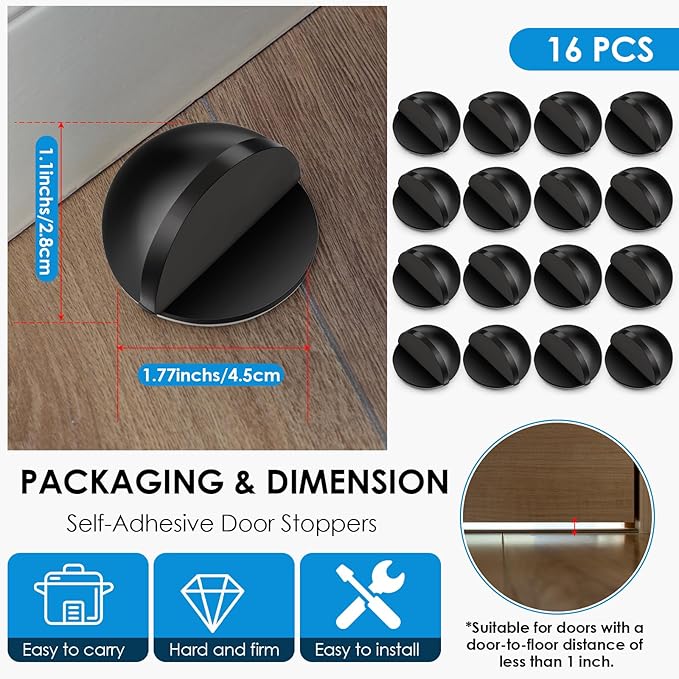 16 Pcs Self Adhesive Door Stoppers, Stainless Steel Floor Door Stop Wall - Image 2