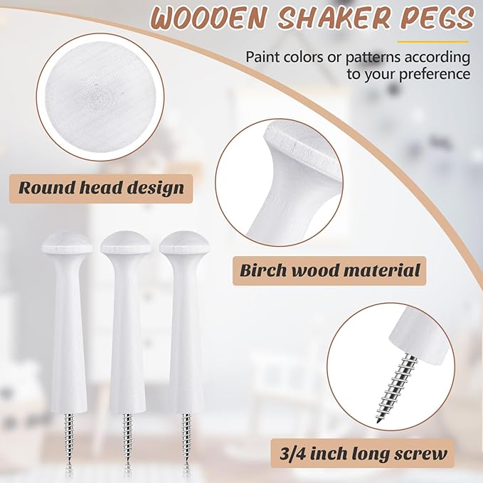 10 Pieces Wooden Shaker Peg Screw-on Pegs 3.62 Inch Long Unfinished Wood Shaker - Image 3