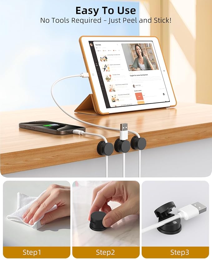 Cord Holder, Swiveling Cord Organizer, Magnetic Cable Clips - Image 5