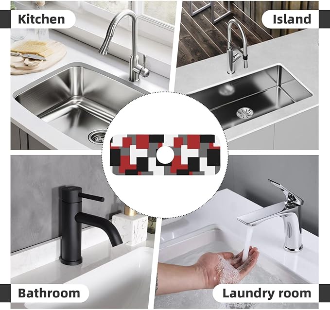 Grey Black White Plaid Square Red 15" X 5.5" Kitchen Sink Splash Guard Faucet - Image 8