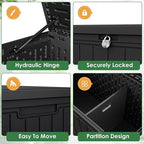 Devoko 160 Gallon Double-Wall Deck Box with Divider, Side Handles, HDPE Outdoor Large Storage Box Waterproof and Lockable for Patio Furniture, Garden, Pool (Black, 160 Gallon) - Image 2