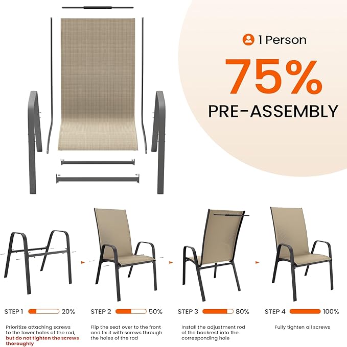JEAREY Patio Dining Chairs Set of 6, Outdoor Stackable Dining Furniture Set, All Weather Dining Set for Lawn, Garden, Backyard, Poolside, Beige - Image 5
