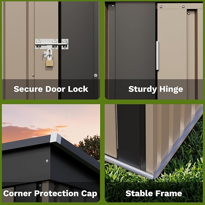 Patiowell 5x3 FT Outdoor Storage Shed, Tool Shed with Sloping Roof and Lockable Door, Metal Shed for Backyard Garden Patio Lawn, Brown - Image 5