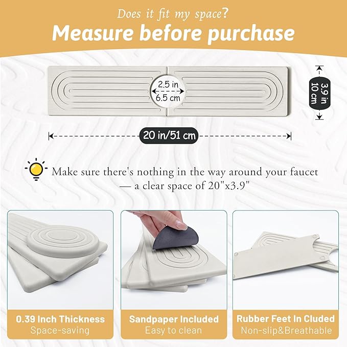 Stone Faucet Mat Handle Drip Catcher, Dish Drying Mat Soap Sponge Holder Tray - Image 2