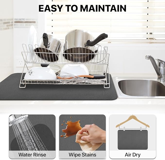 Dish Drying Mat for Kitchen Counter-Coffee Mat Bar Accessories, Super Absorbent - Image 4