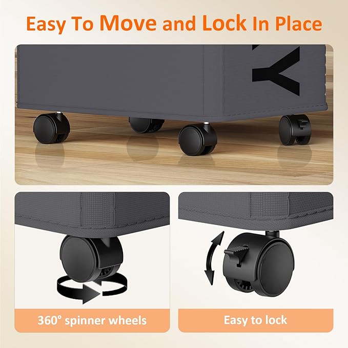 2 Pack Laundry Basket with Wheels, 90L Rolling Laundry Hamper with Wheels - Image 6