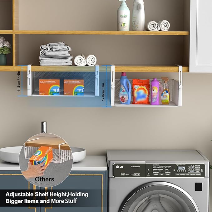2Pack Under Shelf Basket Organizer, Adjustable Hanging Holder - Image 3