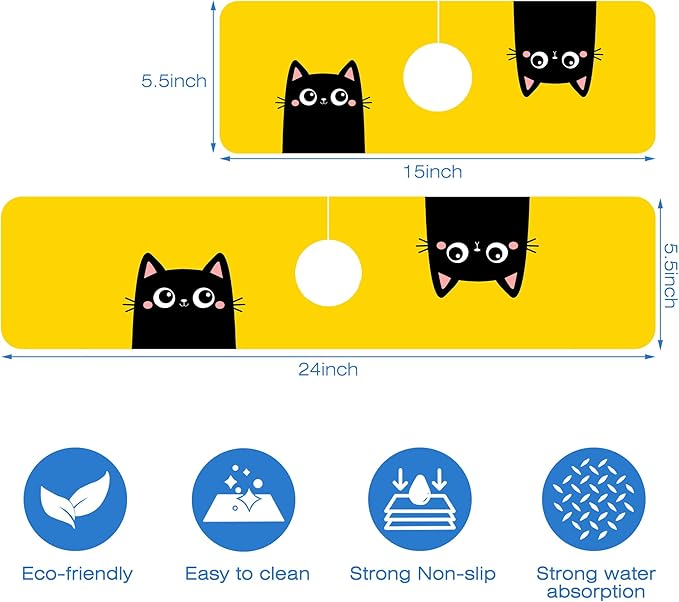 Cute Black Cat Head Kitchen Sink Splash Guard Mat Absorbent Fast Drying Mat - Image 3