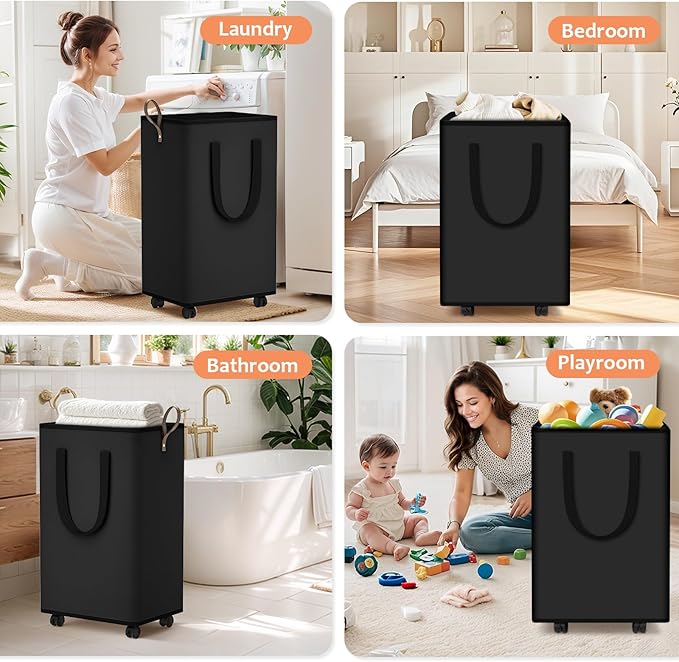 Laundry Basket with Wheels, Collapsible Laundry Baskets, Laundry Hamper with - Image 7