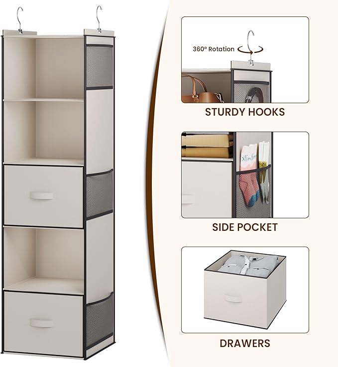 YOUDENOVA Hanging Closet Organizer, 5 Tier Hanging Closet Shelves - Image 4