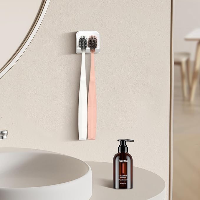 2-Piece Set of White self-Adhesive Wall-Mounted Waterproof Toothbrush Holders - Image 4