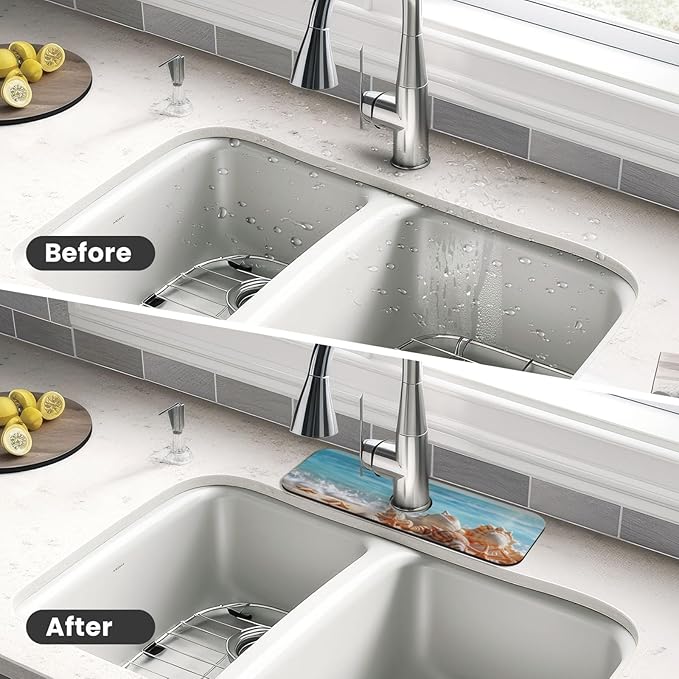 Faucet Draining Mat For Kitchen Sink, Beach Seashells Starfish Diatom Mud - Image 4