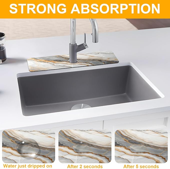 2 Pack Marble Texture Sink Splash Guard Faucet Mat Liquid Gold Marble Texture - Image 5