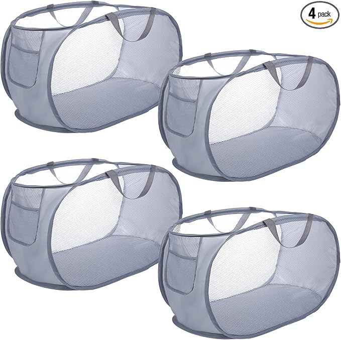 4 Pack Pop-Up Mesh Laundry Basket, Open Collapsible Laundry Baskets by Unknown