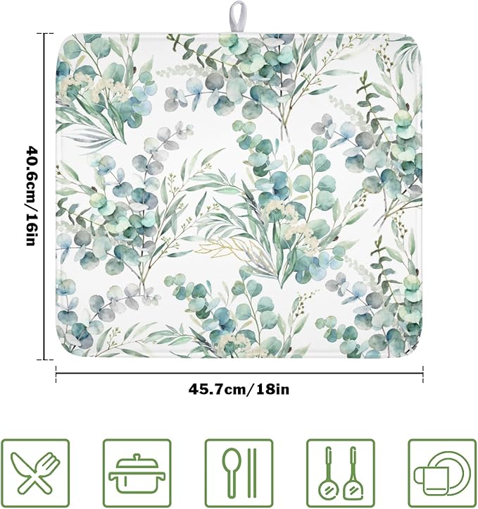 Spring Sage Green Leaves Dish Drying Mat - Image 2