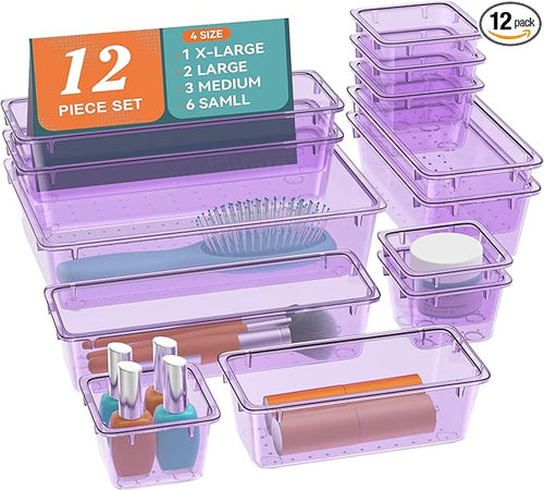 12-Piece Drawer Organizer Set, 4 Sizes Versatile Plastic Vanity Organizer by Unknown