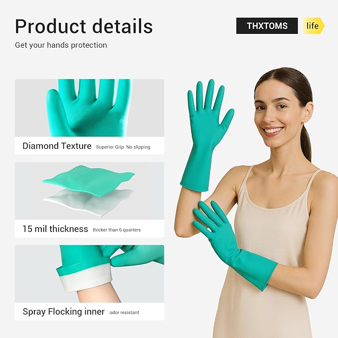 ThxToms 5 Pairs Nitrile Chemical Resistant Gloves, Reusable Latex Rubber Free - Image 4