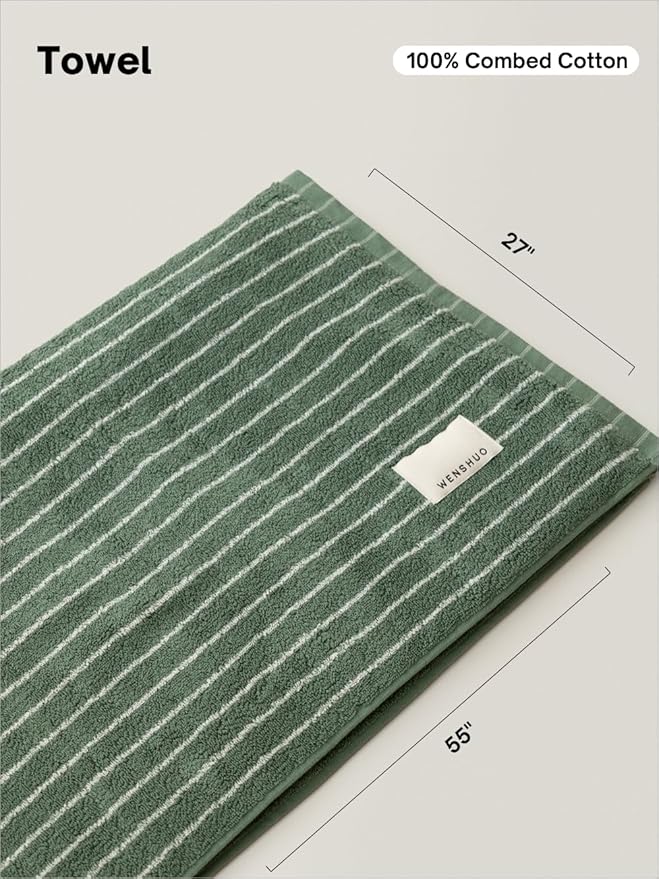 WENSHUO Frosted Pines-Striped Pure Cotton Bath Towel, 100% Combed Cotton - Image 2