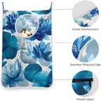 Ink Blue Lotus Flower Hanging Laundry Hamper Door Hampers Bag Basket - Image 5
