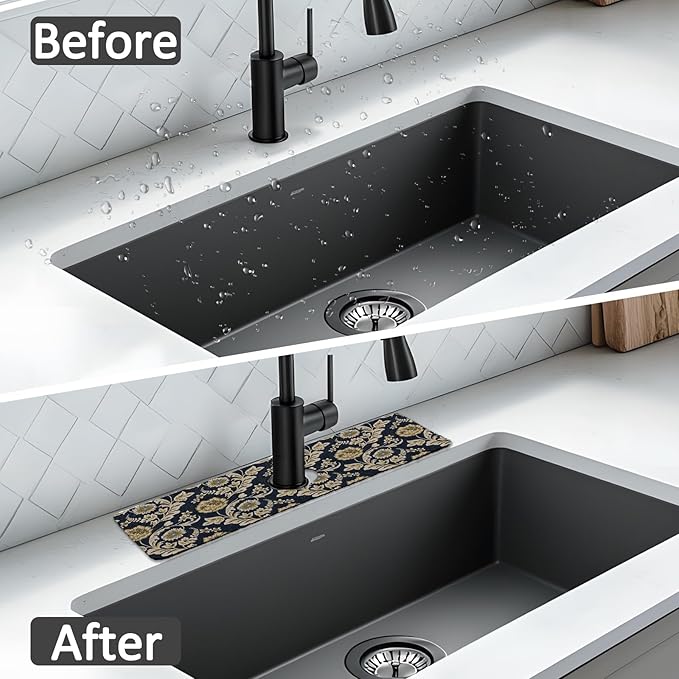 2PCS 15" X 5.5" Kitchen Sink Splash Guard Faucet Mat Floral Flower Super - Image 7