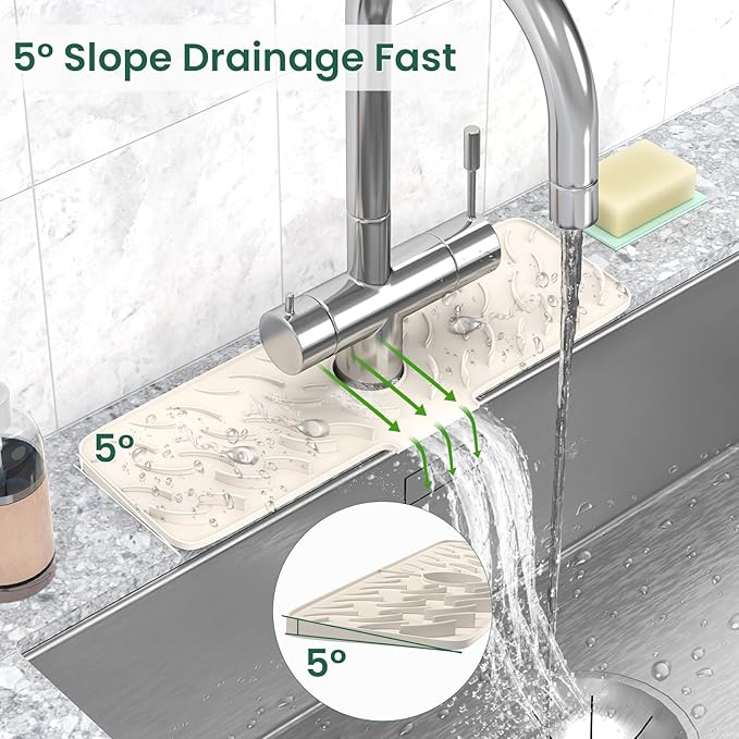TOOVEM Silicone Faucet Splash Guard, 17.7 x 5.5 Inch Kitchen Sink Splash Guard - Image 3