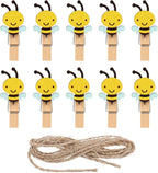 50Pcs Bee Wooden Clip with Jute Twine Cute Clothespin Craft Clip Decorative by FYSUIMU