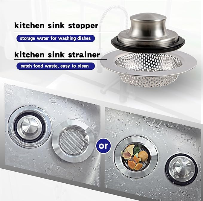 RQYEKDO Polished Kitchen Sink Strainers Sink Stopper Kits, Stainless Steel Sink - Image 2