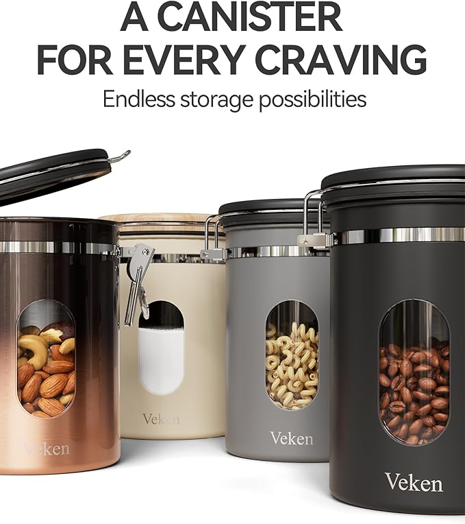Veken Coffee Canister with Window, Airtight Stainless Steel Kitchen Food - Image 6
