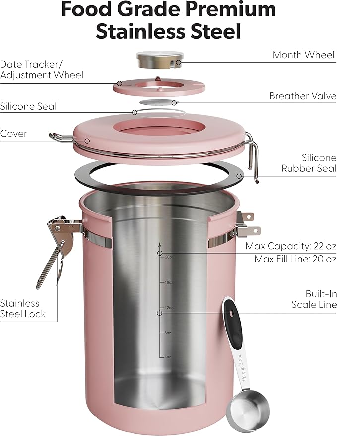 Veken Coffee Canister with Window, Easter Gifts Airtight Stainless Steel - Image 7