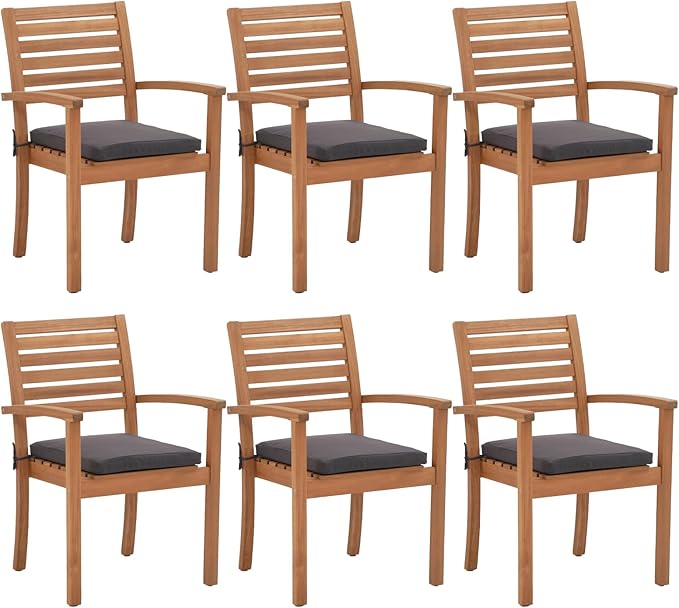 OC Orange-Casual Stackable Patio Dining Chairs Set of 6, Outdoor Acacia Wooden Chairs w/Armrest & Removeable Fabric Cushion, for Porch, Backyard, Garden, Indoor, Dark Grey by OCOrange-Casual