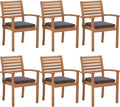 OC Orange-Casual Stackable Patio Dining Chairs Set of 6, Outdoor Acacia Wooden Chairs w/Armrest & Removeable Fabric Cushion, for Porch, Backyard, Garden, Indoor, Dark Grey by OCOrange-Casual