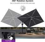 PURPLE LEAF 10 Feet Patio Umbrella with Base Outdoor Cantilever Solar Powered LED Swivel Square Umbrella Aluminum Offset Umbrella with 360-degree Rotation for Garden Deck Pool Patio Light Grey - Image 8
