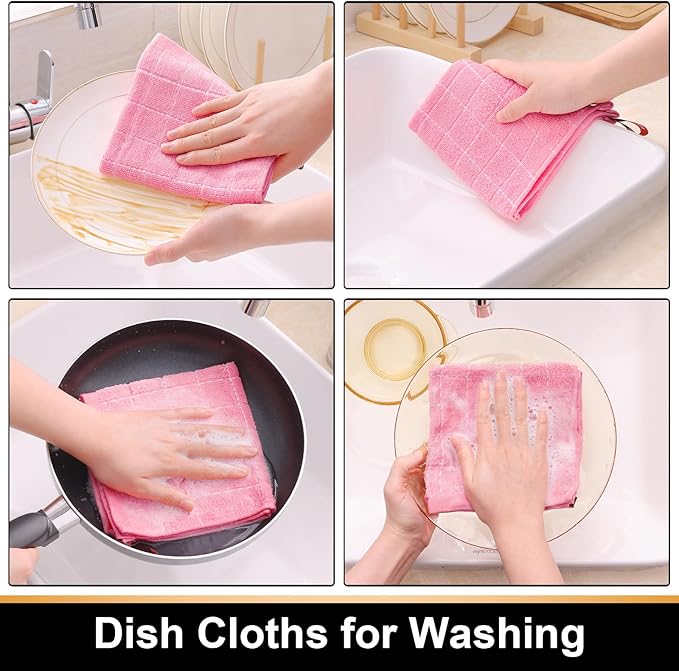 Mordimy 100% Cotton Terry Cloth Dish Cloths, Soft and Absorbent Checkered Dish - Image 4