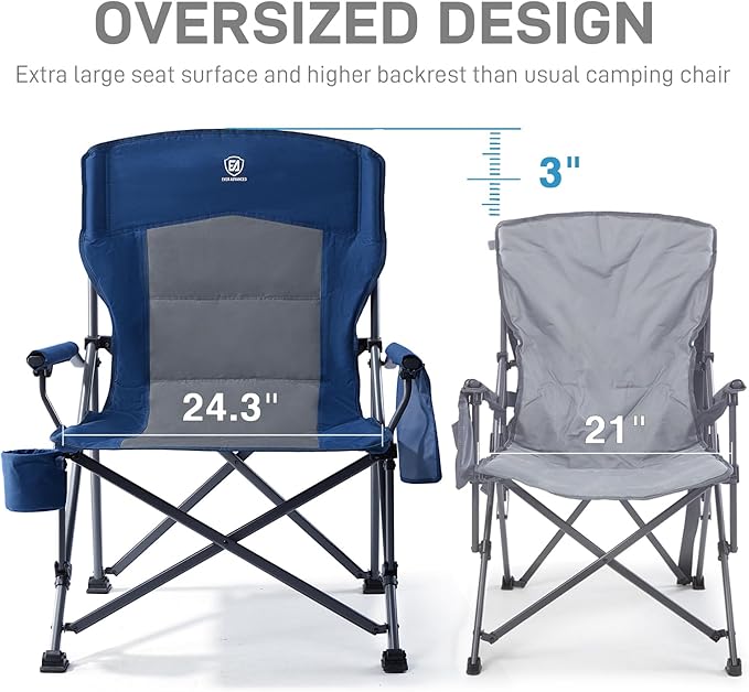 EVER ADVANCED Oversized Folding Camping Chair, for Adults Heavy Duty Lawn Chair with Side Pockets, Portable Collapsible Quad Chair for Outside, Support Up to 500lbs, Blue - Image 4
