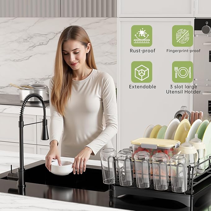 Expandable Dish Drying Rack for Kitchen Counter, Large Capacity Dish Drainer - Image 6