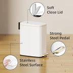 Small Bathroom Trash Can with Lid Soft Close, Step Pedal, 6L / 1.6 Gal - Image 4