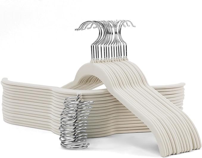 30 Pack Velvet Hangers for Clothes – Non-Slip Slim Flocked Shirt Hangers by Sishynio