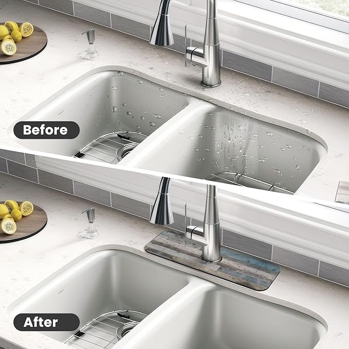 Vintage Rustic Farmhouse Blue Wood Kitchen Sink Splash Guard Faucet Mat 1 Pcs - Image 4