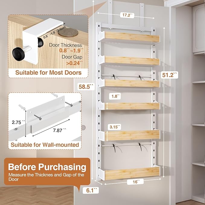 6-Tier Over The Door Pantry Organizer, Heavy-Duty Metal Wall Mount or Hanging - Image 2