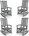 Oversized Rocking Chair Set of 4, Outdoor Rocking Chair for Adults, All Weather Resistant Porch Rocker for Lawn Garden, Grey by THOEOE