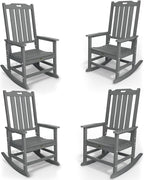 Oversized Rocking Chair Set of 4, Outdoor Rocking Chair for Adults, All Weather Resistant Porch Rocker for Lawn Garden, Grey by THOEOE