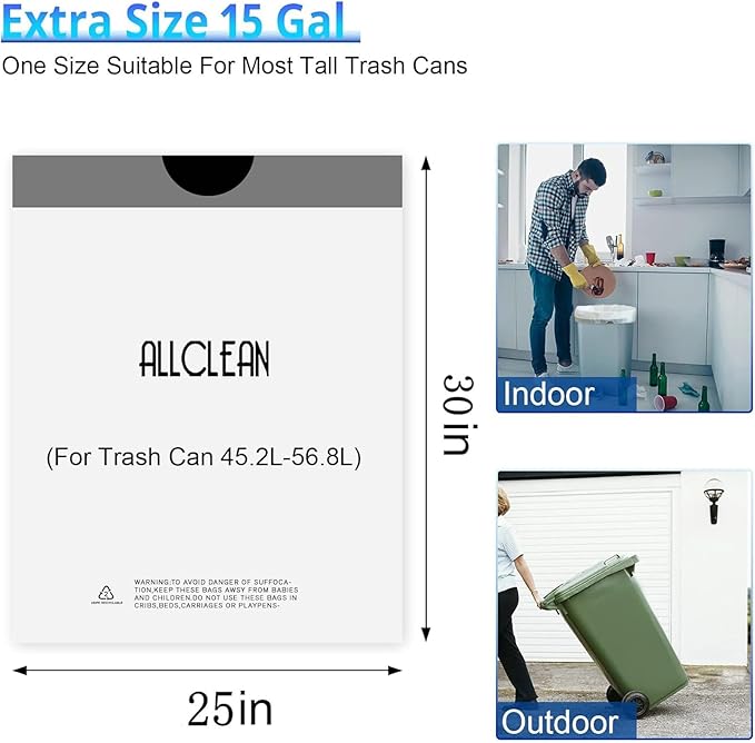 Allclean 13 To 15 Gallon Trash Bags, Tall Kitchen Garbage Bags Drawstring - Image 7